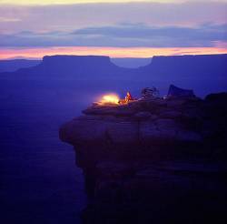 Girl Camping At Needles Overlook Near Canyonlands , Utah USA