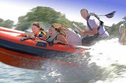 Two Girls And A Male Driver Enjoying A Fast Power Boat Ride