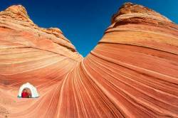 Tent In Swirling Navajo Sandstone , Paria Plateau Wilderness , Arizona