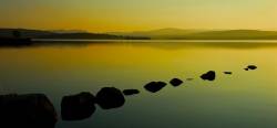 Loch ( Lake ) Side Sunset With Stepping Stones