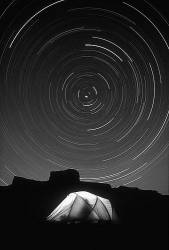Night Camping With Star Trails In Canyonlands , Moab , Utah USA