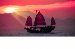 Traditional Chinese Junk , Victoria Harbor , Hong Kong , China