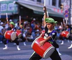 Taiko Drummers At Eisa Festival In Okinawa , Japan
