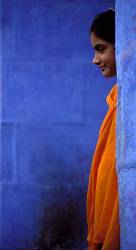 Portrait Of A Woman Wearing Orange Sari , Jodhpur , India