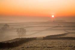 Frosty Sunrise From High Wheeldon , Peak District National Park , Derbyshire , England , UK