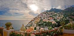 Positano Village With Santa Maria Assunta Church , Virgin Marys Assumption Church , Amalfi Coast , Province Of Salerno , Campania , Italy