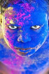Blue Yellow Pink Powdered Boy India Shallow DOF Portrait
