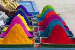 Mounds Of Coloured Powder Shallow DOF On Cart Landscape