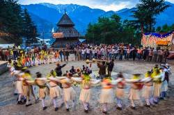 High Caste Kshatriyas Dancing At The Naggar Festival , Himachal Pradesh , India