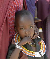 Maasai Girl Wearing A Traditional Beaded Necklace , Ngorongoro Conservation Area , Tanzania , Africa