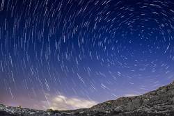 Extreme Long Exposure Image Showing Star Trails Around The Polar Star Or Polaris .