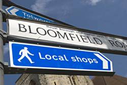 Group Of Street Signs Including One For Local Shops , Kingston Upon Thames , Surrey , England