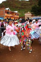 Chuta Dancing With Cholitas At Festival In Caquiaviri ( Said To Be Where The Chuta Tradition For Carnival Started ) , Bolivia