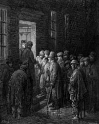 Refuge - Applying For Admittance. Shows People Queuing In The Rain To Enter A Refuge. Engraving By Gustave Dore From ’London, A Pilgrimage, By Gustave Dore And Blanchard Jerrold’, 1872.