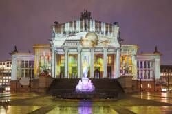 The Festival Of Lights In Berlin, Germany Is An Annual Festival Where Many Of The Cities Major Landmarks Are Illuminated With Light Shows. The Festival  Officially Opens On 10th October 2014, Whilst A Small Number Of Buildings Are Lit In Advance. This One At Gendarmenmarkt, The Konzerthaus, 7th October