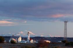 Point Wilson Lighthouse And Mount Baker At Sunrise , Fort Worden State Park , Port Townsend , Washington , USA