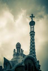 Roof Of Porters Lodge In Parc Guell , Barcelona , Catalonia , Spain , Europe . The Roof Was Designed By Well Known Catalan Architect Antoni Gaudi , Who Also Designed Many Other Features In Parc Guell