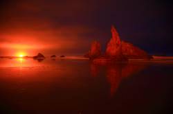 Sea Stacks At Night On Face Rock Beach Along The Oregon Coast In Bandon