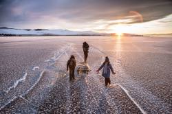 Children , Luge & Sunset - Baikal Lake , Russia