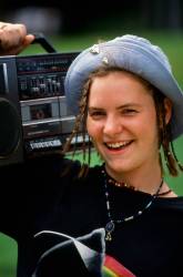 Teenage Girl Listens To Her Boombox At Summer Camp In Vermont , United States , North America .