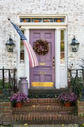 Autumn Decorations And Colonial House And Door, Wethersfield, Connecticut, USA