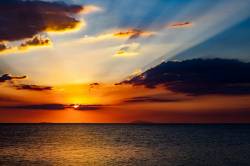 Spectacular Sunset Over The Verde Island Passage At White Beach , Oriental Mindoro , Philippine Islands , Southeast Asia .