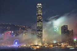 Hong Kong City Skyline, Victoria Harbor, Hong Kong, China.