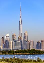 Dubai Skyline With Ras Al Khor (famous For His Bird Sanctuary - Many Flamands Can Be Observed There)