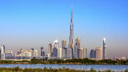 Dubai Skyline With Ras Al Khor (famous For His Bird Sanctuary - Many Flamands Can Be Observed There)