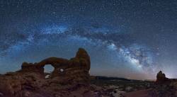 Milky Way Arch Over Turret Arch And South Window, Arches National Park, Utah