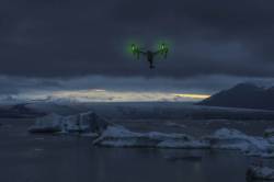 Icebergs And Drone Flying, Jokulsarlon, Breidarmerkurjokull, Vatnajokull Ice Cap, Iceland