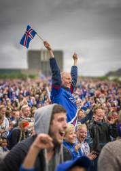 Crowds In Downtown Reykjavik Watching Iceland Vs England In The UEFA Euro 2016 Football Tournament, Reykjavik, Iceland. Iceland Won 2-1. June 27, 2024