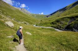 Young Boy (teen) Looking At The Peak Called "Cretes Des Sauvages" In The Valley Ferrand, Alps, Oisans, Ecrins National Park, France, Europe.
