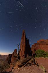 Perseid Meteor Shower Over The Titan, Fisher Towers, Utah. This Image Is A Composite Of 64 Frames Shot Over A Nine-hour Period On  August 11th And 12th, 2016.