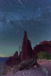 Perseid Meteor Shower Over The Titan, Fisher Towers, Utah. This Image Is A Composite Of 73 Frames Shot Over A Nine-hour Period On  August 11th And 12th, 2016.