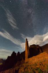 Milky Way And Lenticular Clouds Over The Titan, Fisher Towers, Utah. The Land Is Lit By The Moon, Which Was 65 Percent Illuminated.