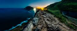 Night Panorama View Of Zumaia (Vasque Contry) Coast Under The Moon Light. This Is One Of The Locations In Spain Where The Seventh Season Of Game Of Thrones Is Currently Been Filmed.