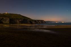 Night View Of Zumaia (Vasque Contry) Beach Under The Full Moon Light. This Is One Of The Places In Spain Where The Seventh Season Of Game Of Thrones Is Currently Been Filmed.