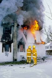 Two Firemen Battle A House Fire In Ascutney, VT, USA. Digital Slide Scan.