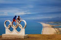 View Across Portland, Chesil Beach & Weymouth Harbour, Jurassic Coast, Dorset, England.