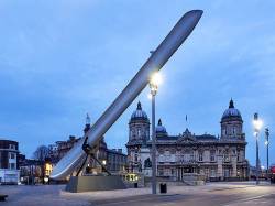 Blade Sculpture In Front Of Maritime Museum In Queen Victoria Square For Hull UK City Of Culture 2017 Hull Yorkshire England