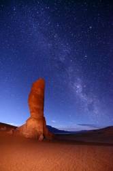 Moais De Tara / Los Monjes De La Pacana Rock Formation At Night With Milky Way, Los Flamencos National Park, Region II , Chile