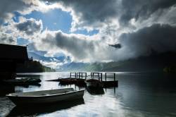 Beautiful Light And Clouds Scattering Over Bohinj Lake After A Massive Storm Blew Over The Bohinj Valley, Triglav National Park, Slovenia.
