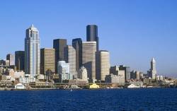 The Skyline Of Seattle Washington, And Seattle Harbor.