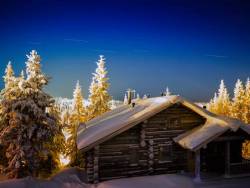 Horizontal Finnish Christmas New Year House Star Trails Background Backdrop