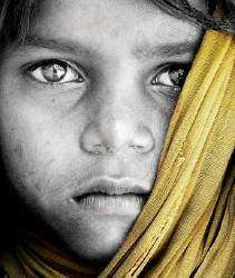Indian Street Girl Face On Bw
