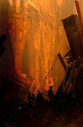 Fires Still Burn Amidst The Rubble Of The World Trade Center Sept 13 , 2001 , In New York , Two Days After The Terror Attack