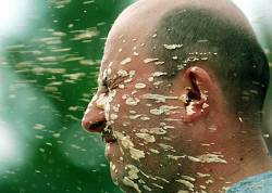 Smokey Point , Wash , ( August 21 , 2002 ) Master At Arms 1st Class Darius Tolpa , Assigned To Naval Station Everett Security , Is Sprayed With Oleoresin Capsicum , Pepper Spray , During Non Lethal Riot Control Training Exercise Members Of The Security Team Endure This Type Of Training While Attending Security Certification Courses Held At The Smokey Point Naval Support Complex Us Navy Photo By Photographers Mate 3rd Class Katrina L Beeler ( Released )