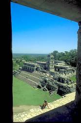 Girl Sitting On The Steps Of The Temple Of The Inscriptions Looking Out Over The Palace , Palenque , Chiapas , Mexico