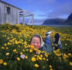 Girl In Field , West Fjords , Western Iceland